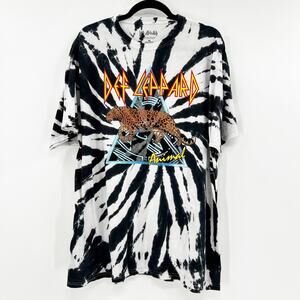 Def‎ Leppard Unisex Blue Tie Dye Graphic Band T Shirt Tee Top Size XL